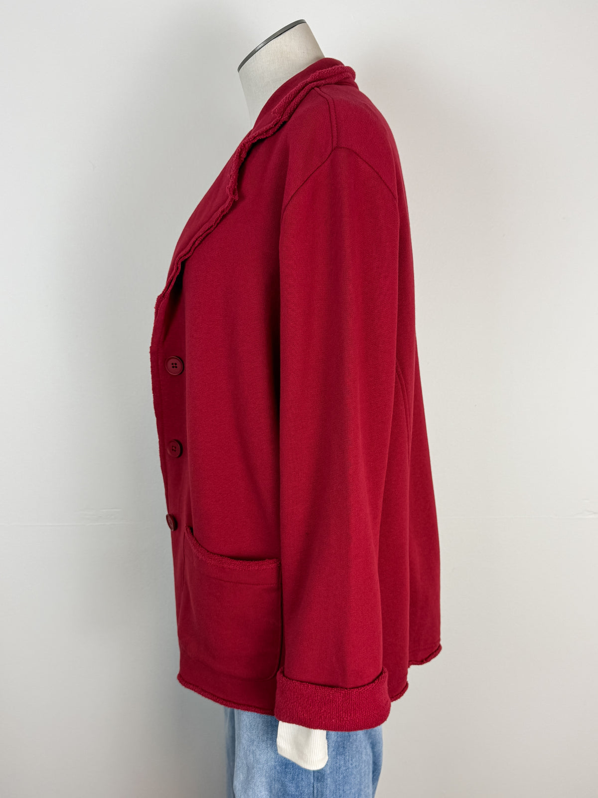 Hannah Raw Edge Blazer in Garnet Red
