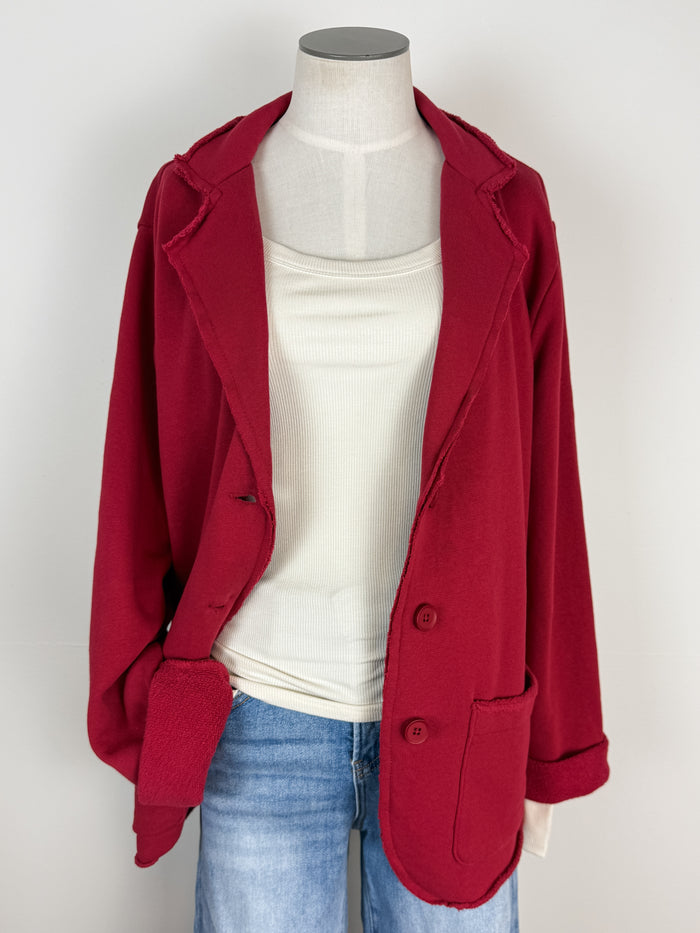 Hannah Raw Edge Blazer in Garnet Red