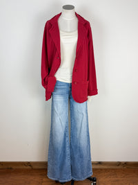 Hannah Raw Edge Blazer in Garnet Red