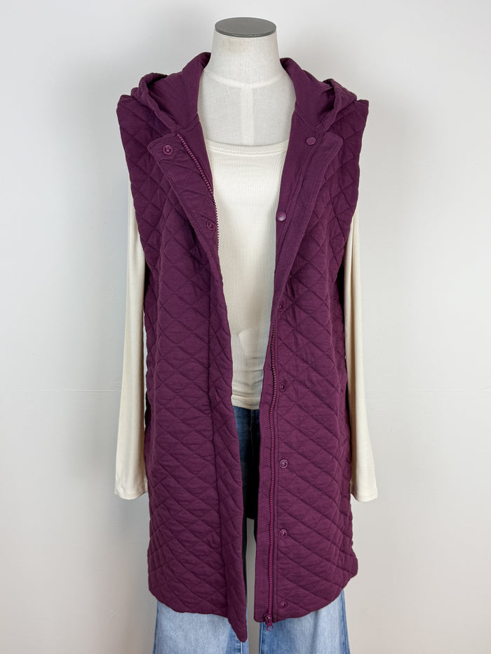 Madelyn Longline Quilted Vest in Plum