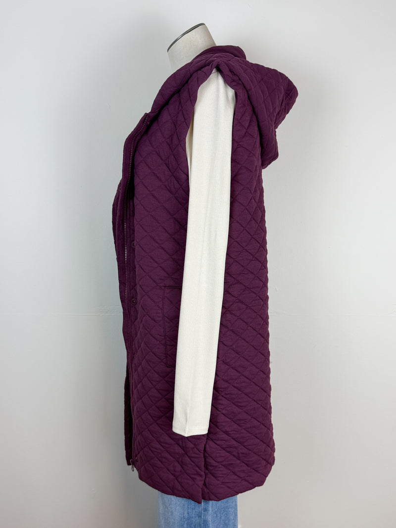 Madelyn Longline Quilted Vest in Plum