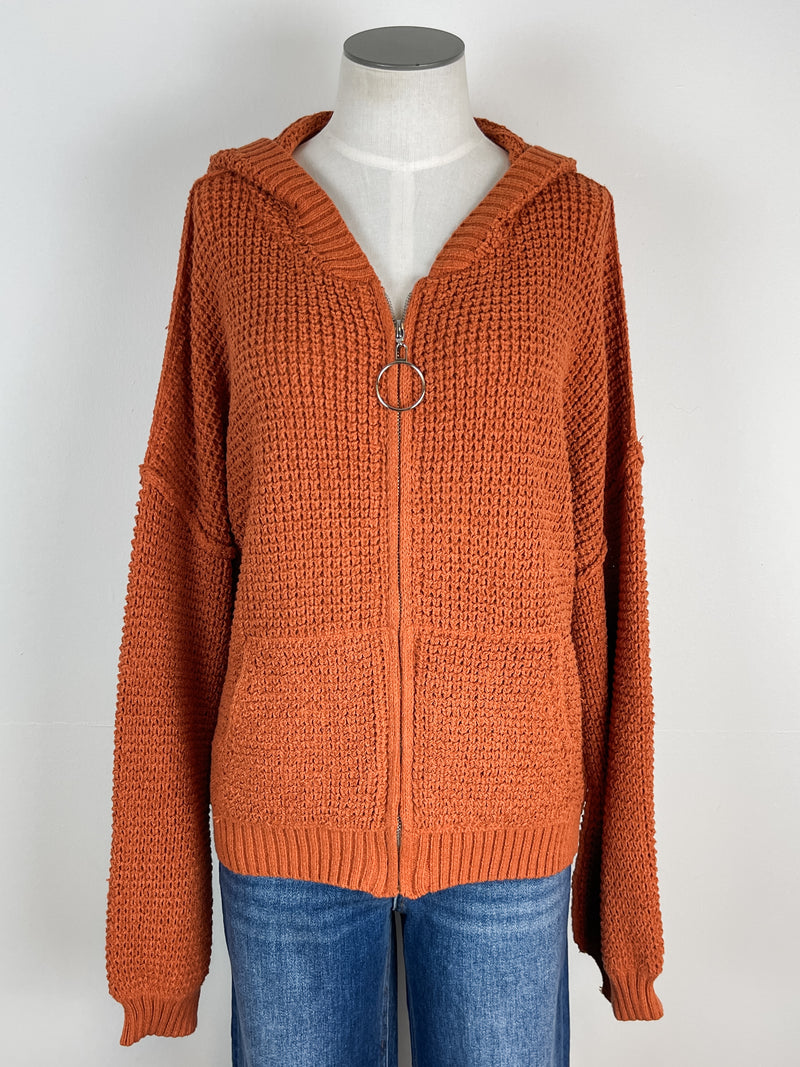 Saylor Zip Up Hooded Sweater Jacket in Rust