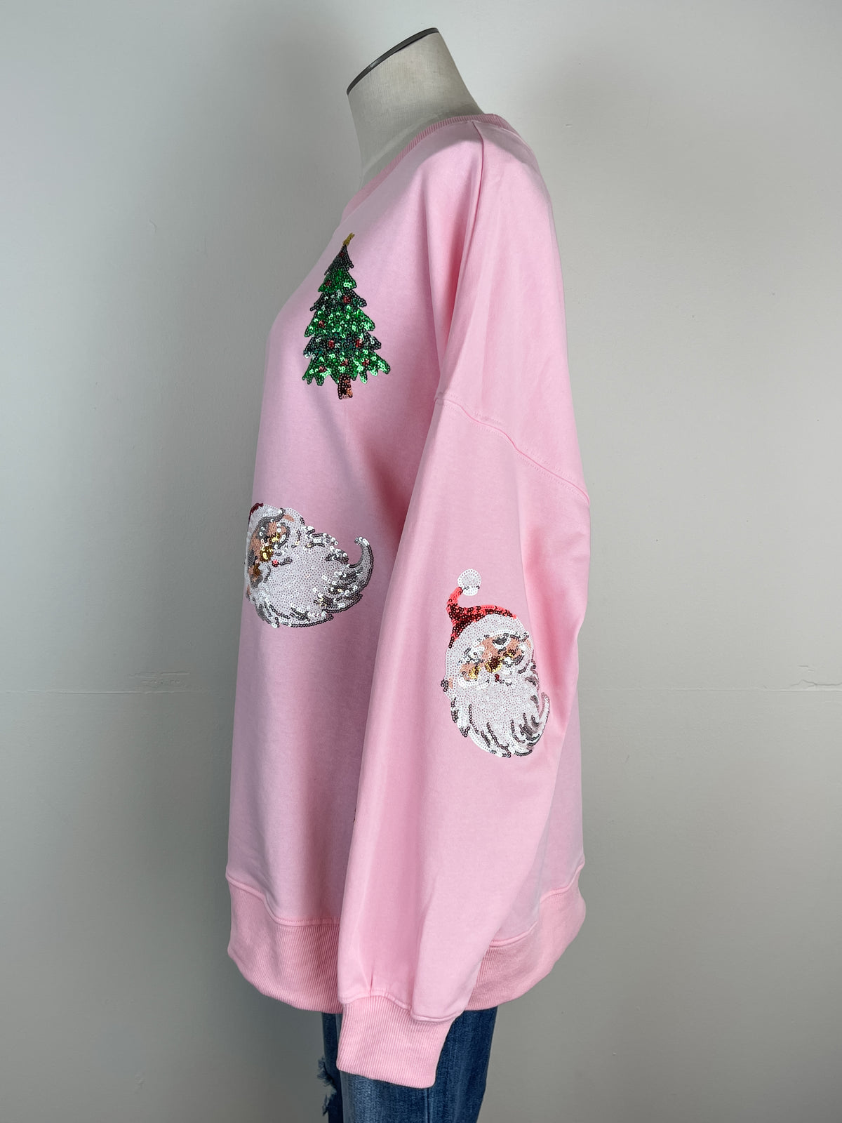 Sequin Santa Tree Pull Over in Pink