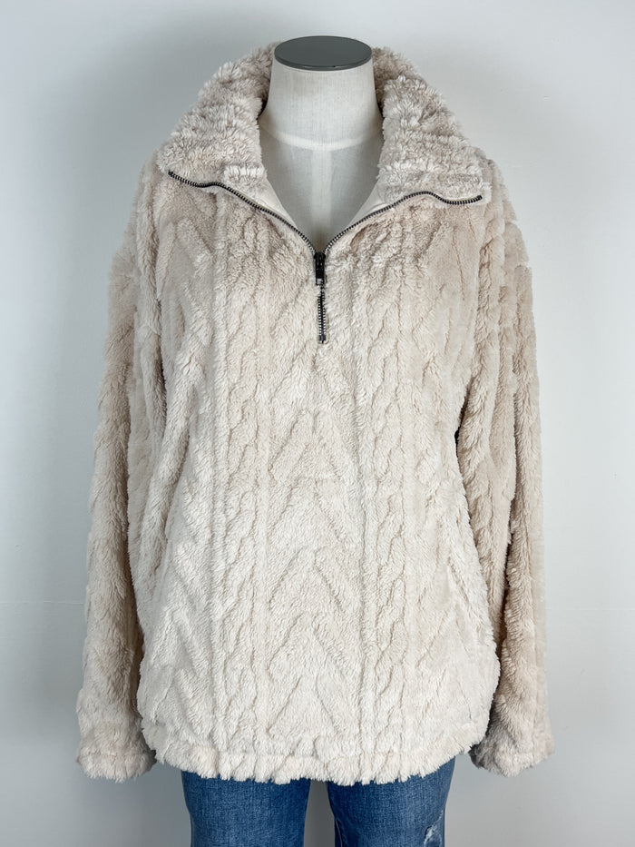 Peyton Fuzzy Half Zip Pullover in Ecru