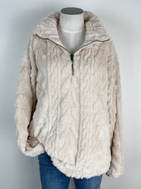 Peyton Fuzzy Half Zip Pullover in Ecru