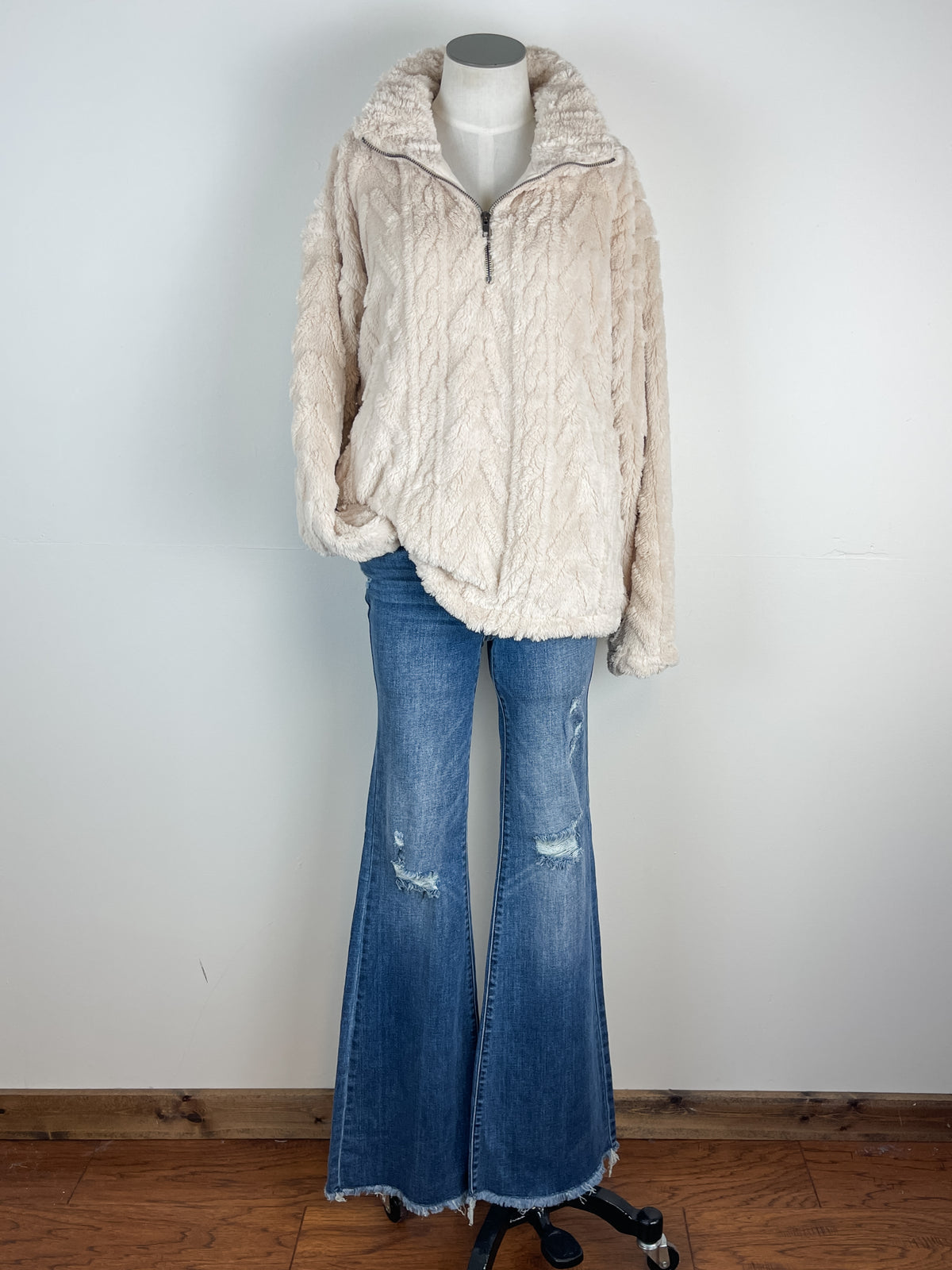 Peyton Fuzzy Half Zip Pullover in Ecru