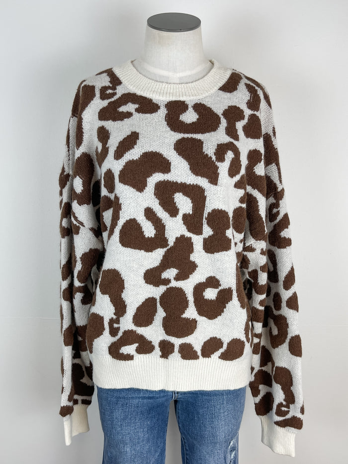 Kendra Leopard Sweater in Brown/Cream