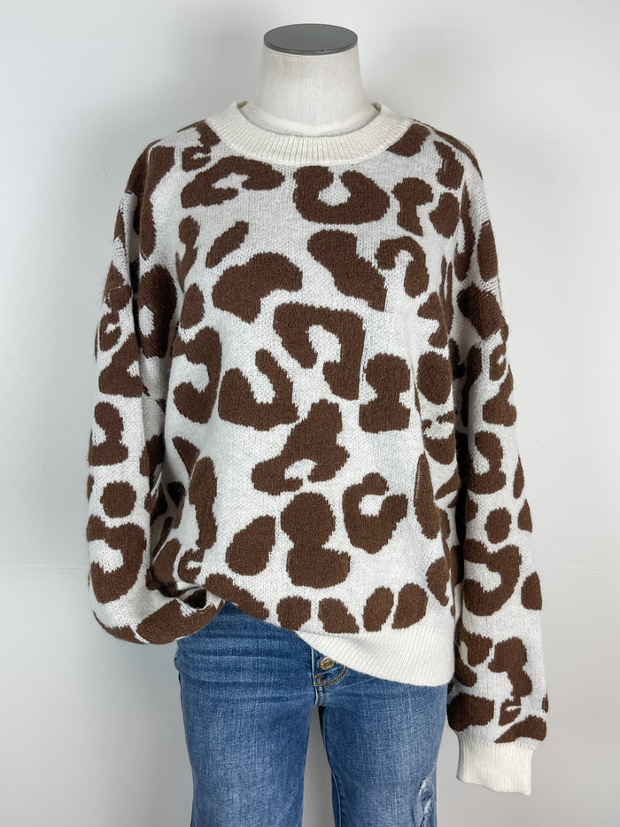 Kendra Leopard Sweater in Brown/Cream