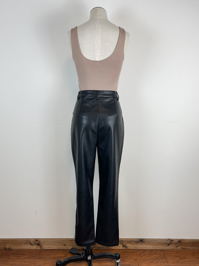 Fay High Waist Split Hem Faux Leather Pants in Black