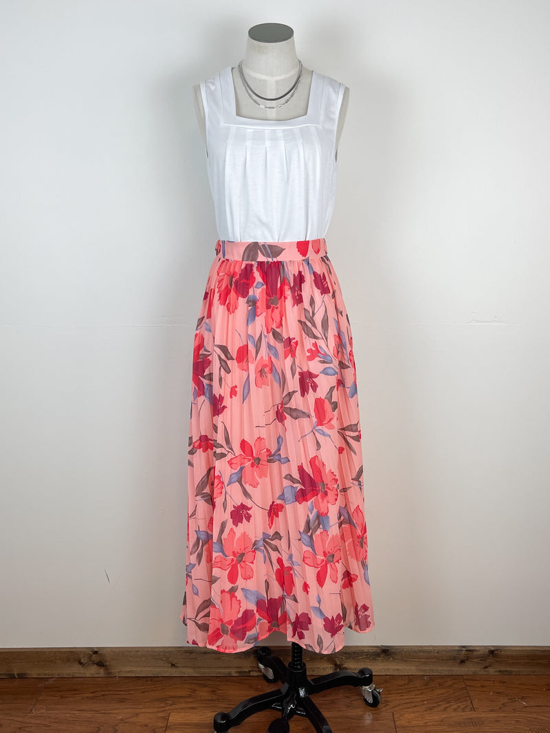 Audrey Floral Pleated Skirt in Pink