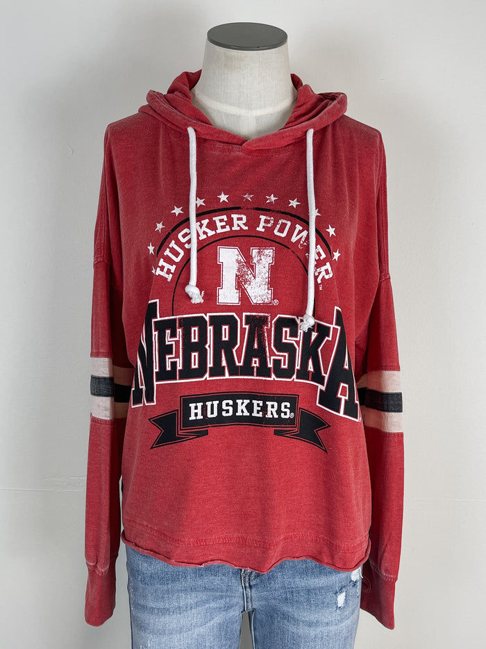 Justine Husker Power Hooded Shirt in Red