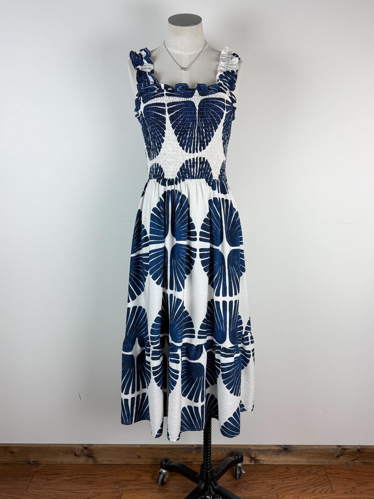 Bonnie Printed Midi Dress in Navy