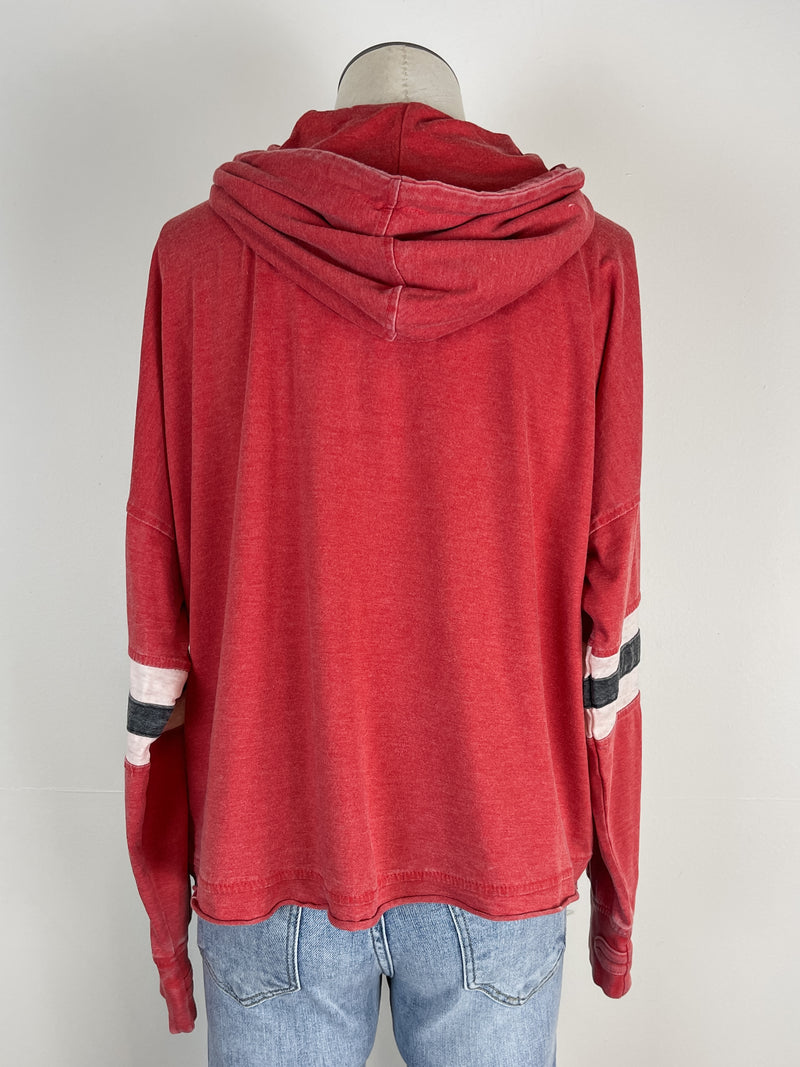 Justine Husker Power Hooded Shirt in Red