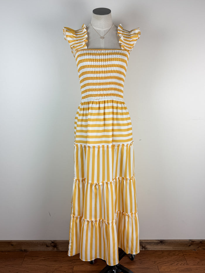 Kate Striped Maxi Dress in Gold/Off White