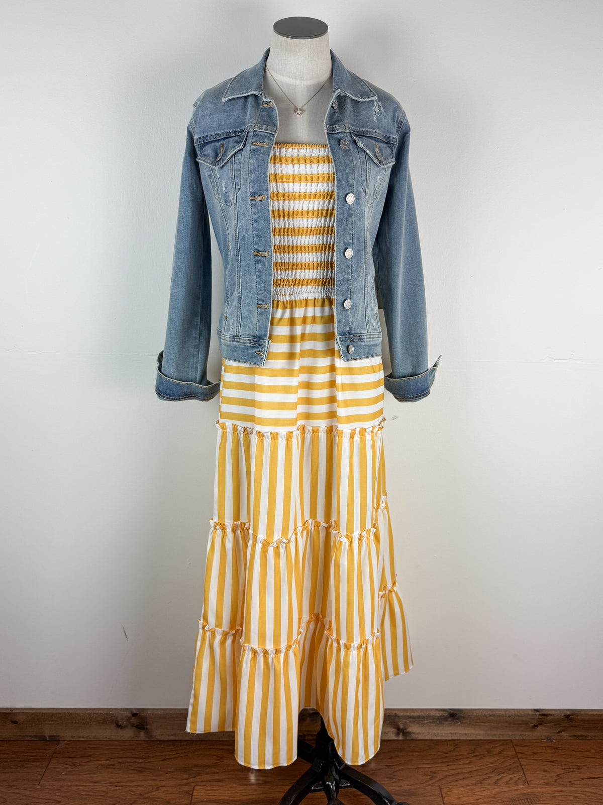 Kate Striped Maxi Dress in Gold/Off White