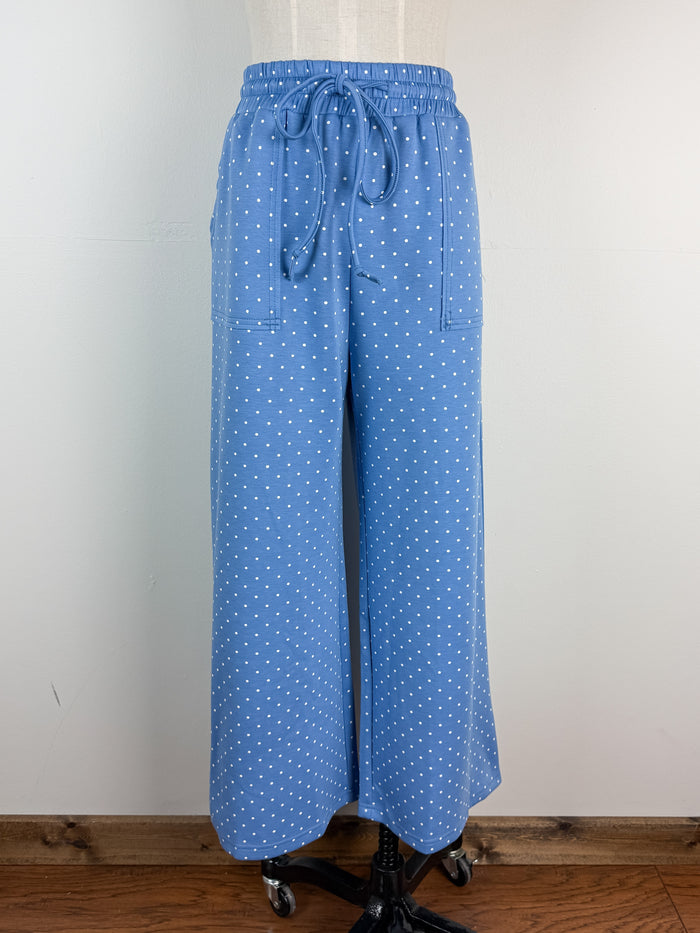 Allie Wide Leg Polka Dot Pant in Blue/White