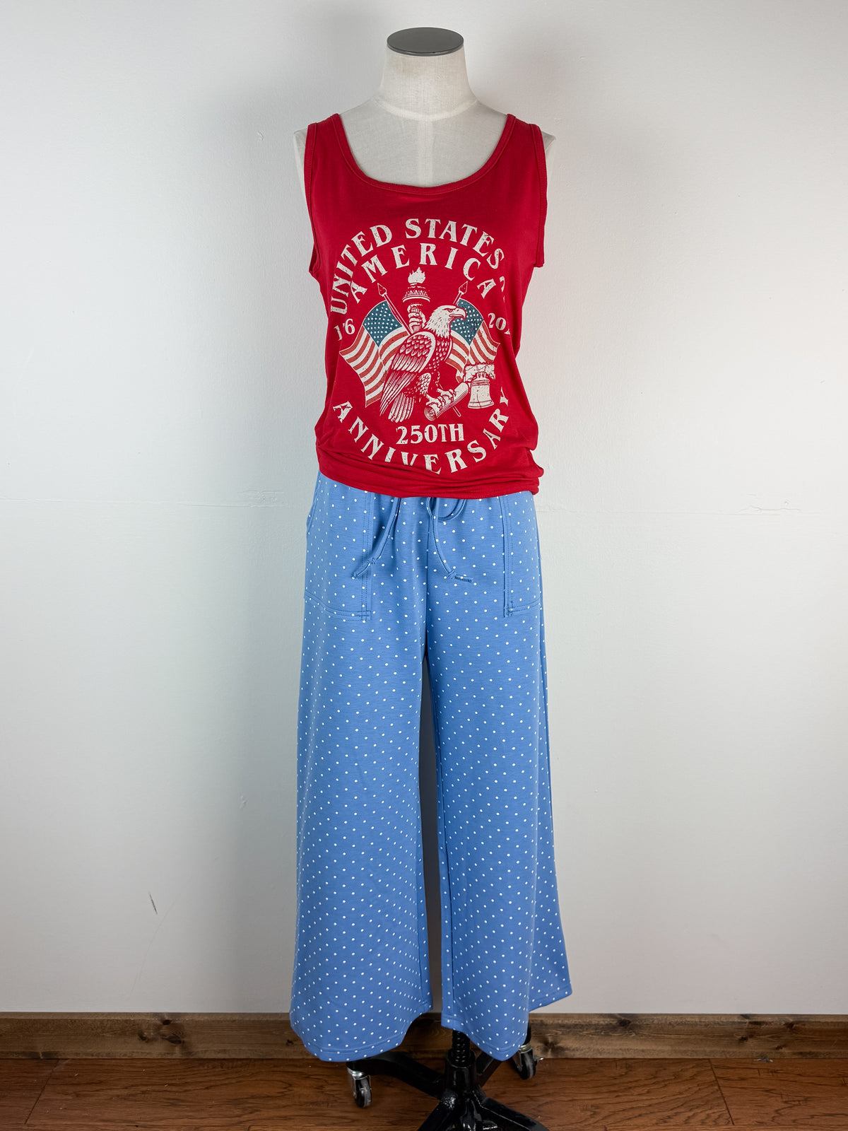 Allie Wide Leg Polka Dot Pant in Blue/White