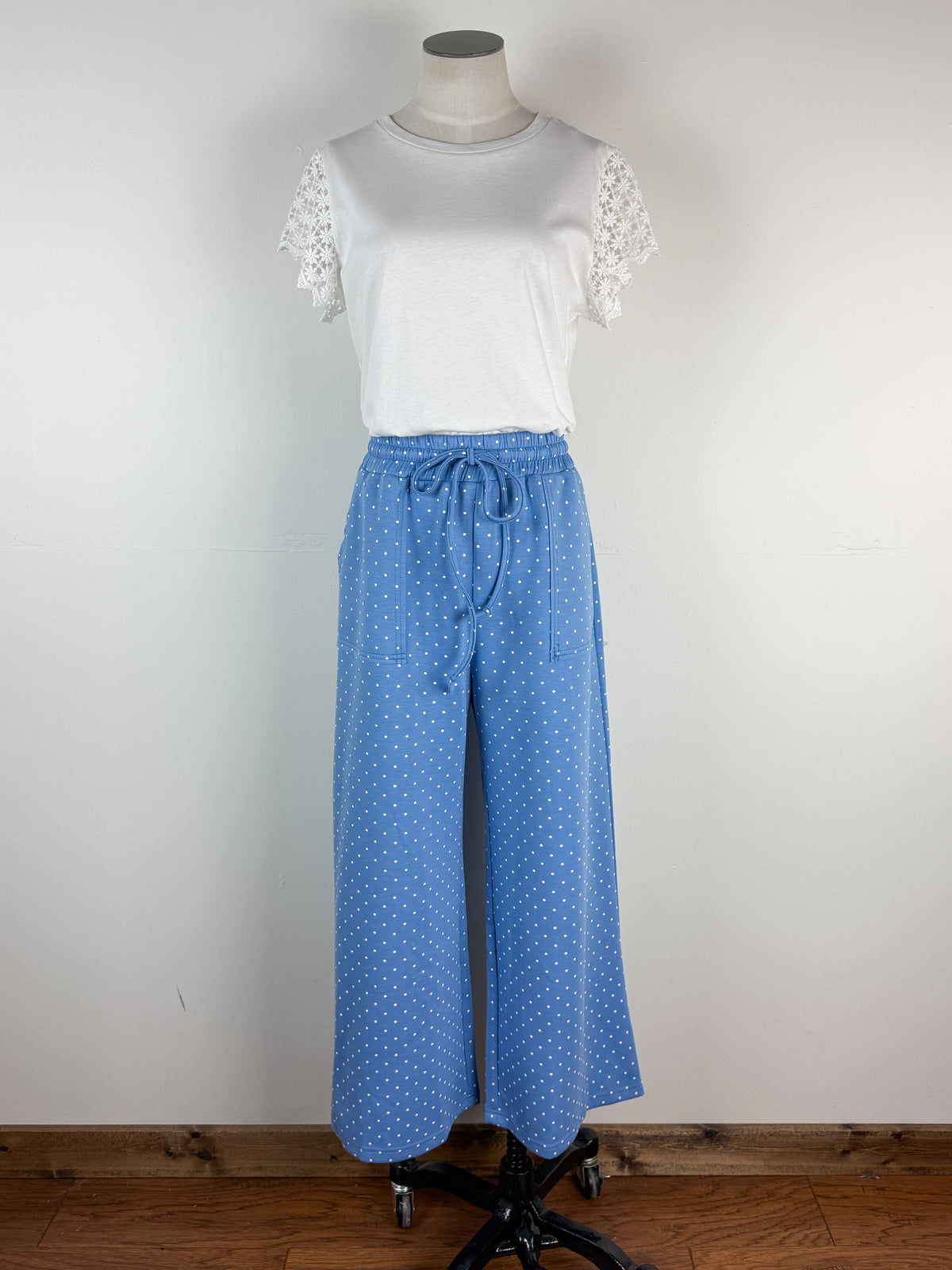 Allie Wide Leg Polka Dot Pant in Blue/White