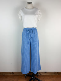 Allie Wide Leg Polka Dot Pant in Blue/White