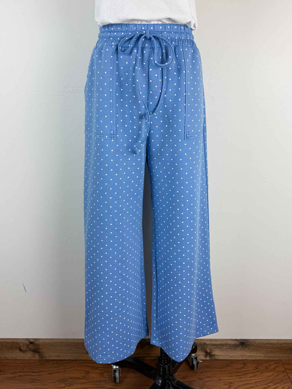 Allie Wide Leg Polka Dot Pant in Blue/White