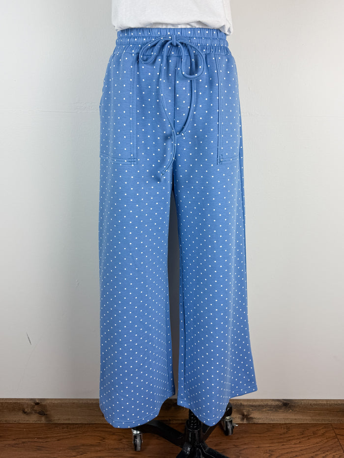Allie Wide Leg Polka Dot Pant in Blue/White
