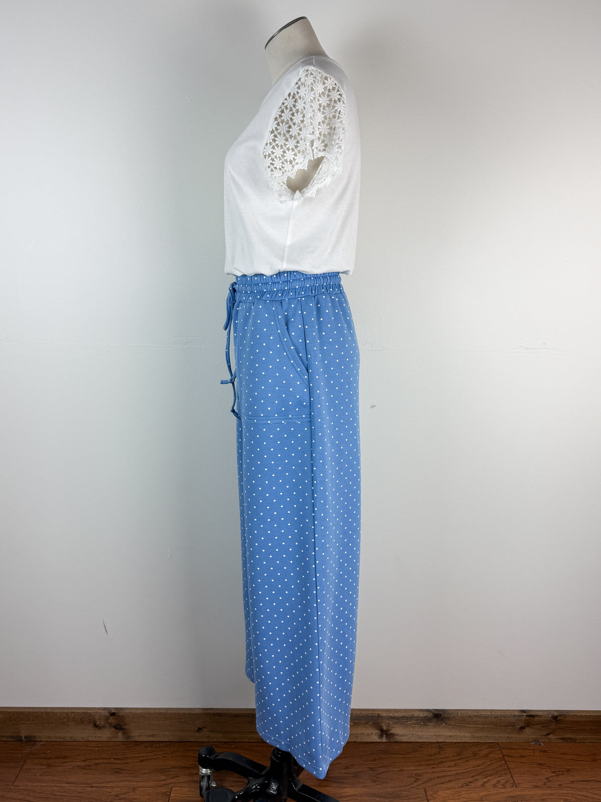 Allie Wide Leg Polka Dot Pant in Blue/White