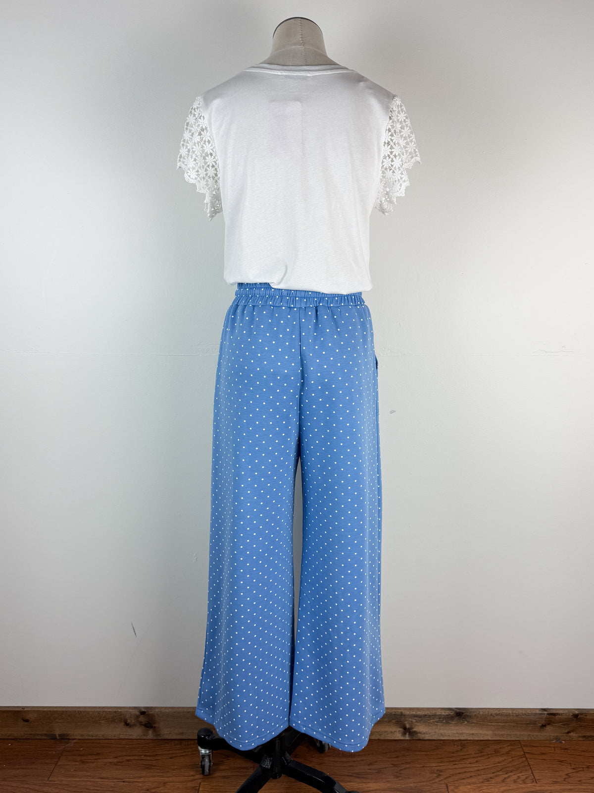 Allie Wide Leg Polka Dot Pant in Blue/White