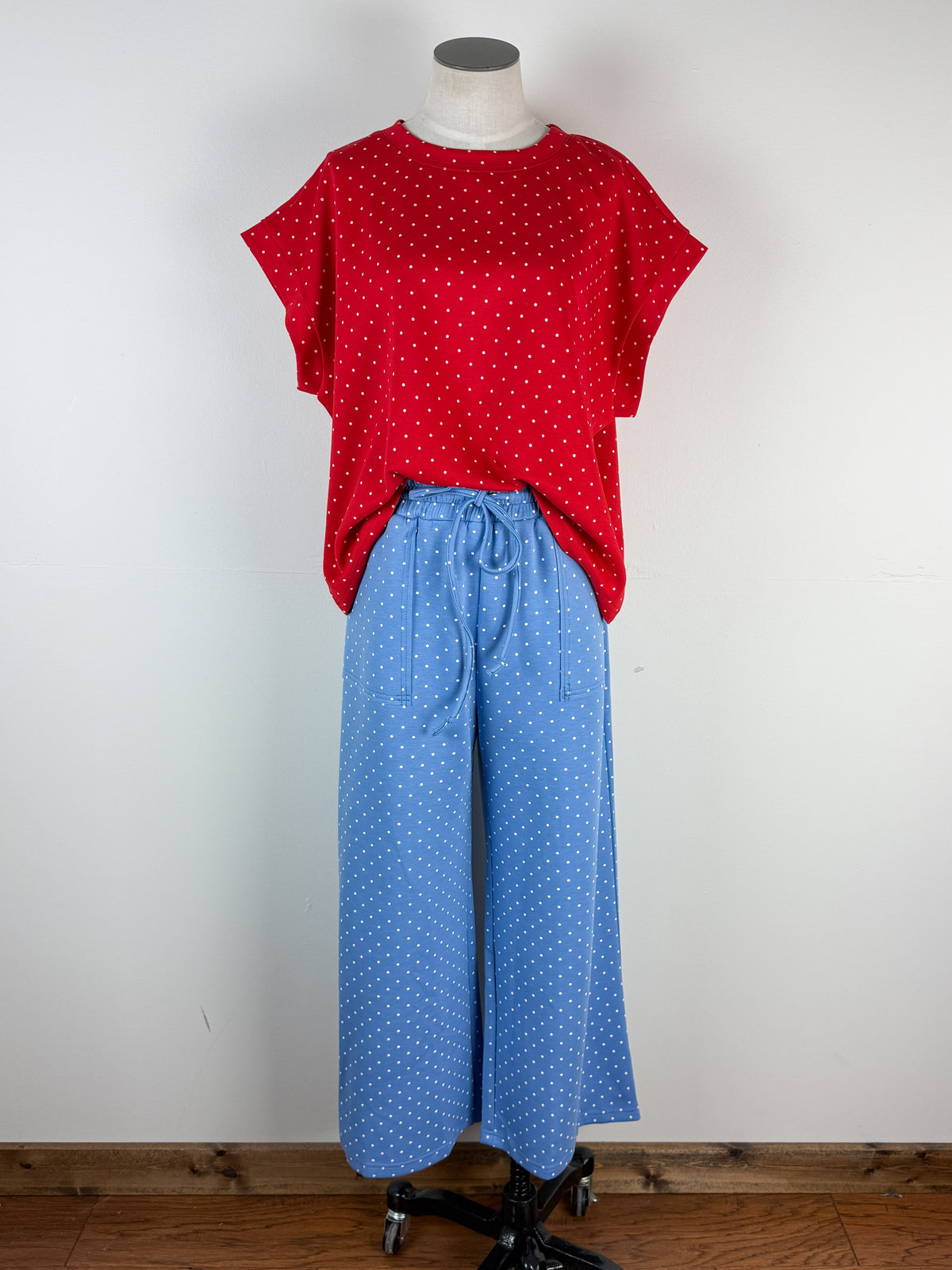 Allie Wide Leg Polka Dot Pant in Blue/White
