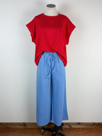 Allie Wide Leg Polka Dot Pant in Blue/White