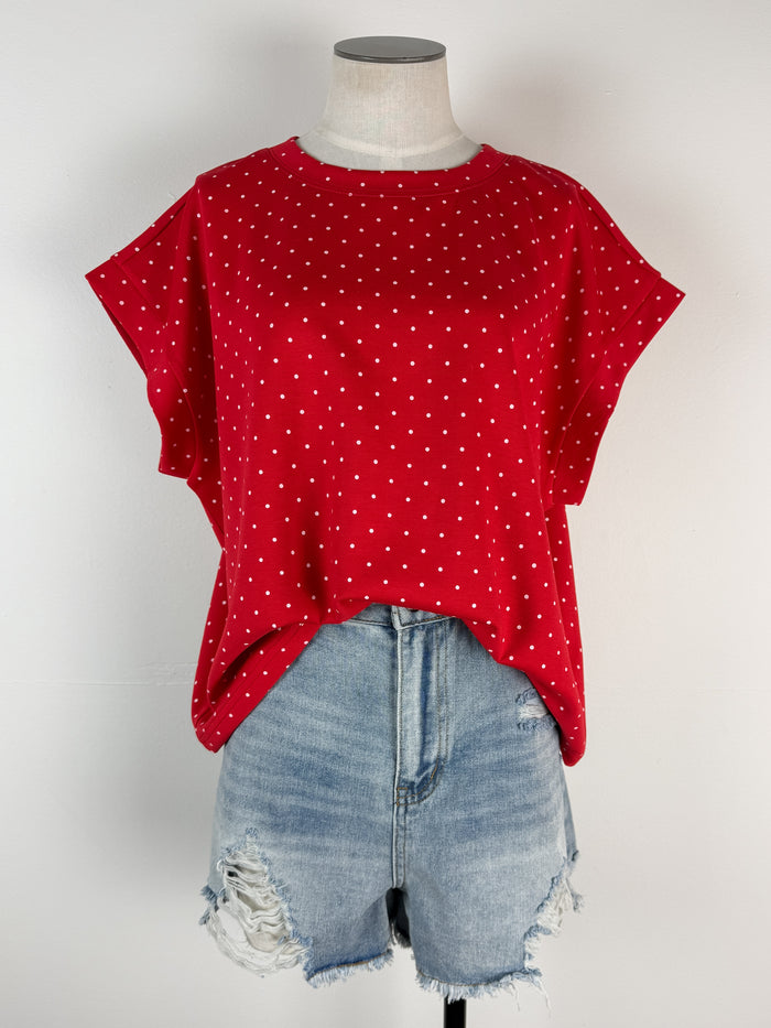 Kit Polka Dot Scuba Top in Red/White