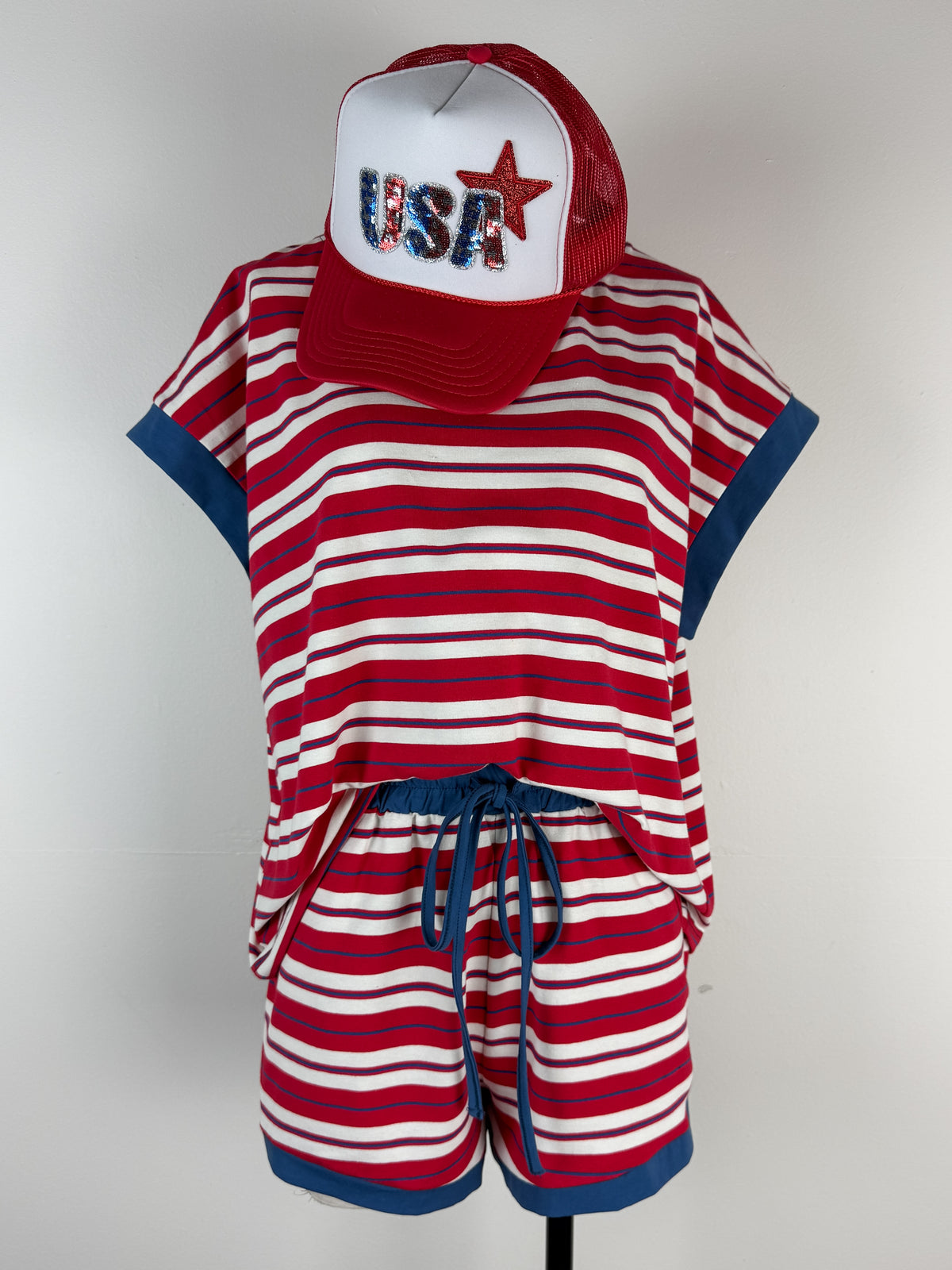 Ann Striped Set in Red Combo