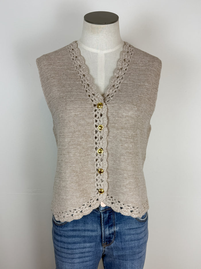 Grace Button Down Sweater Vest in Oatmeal