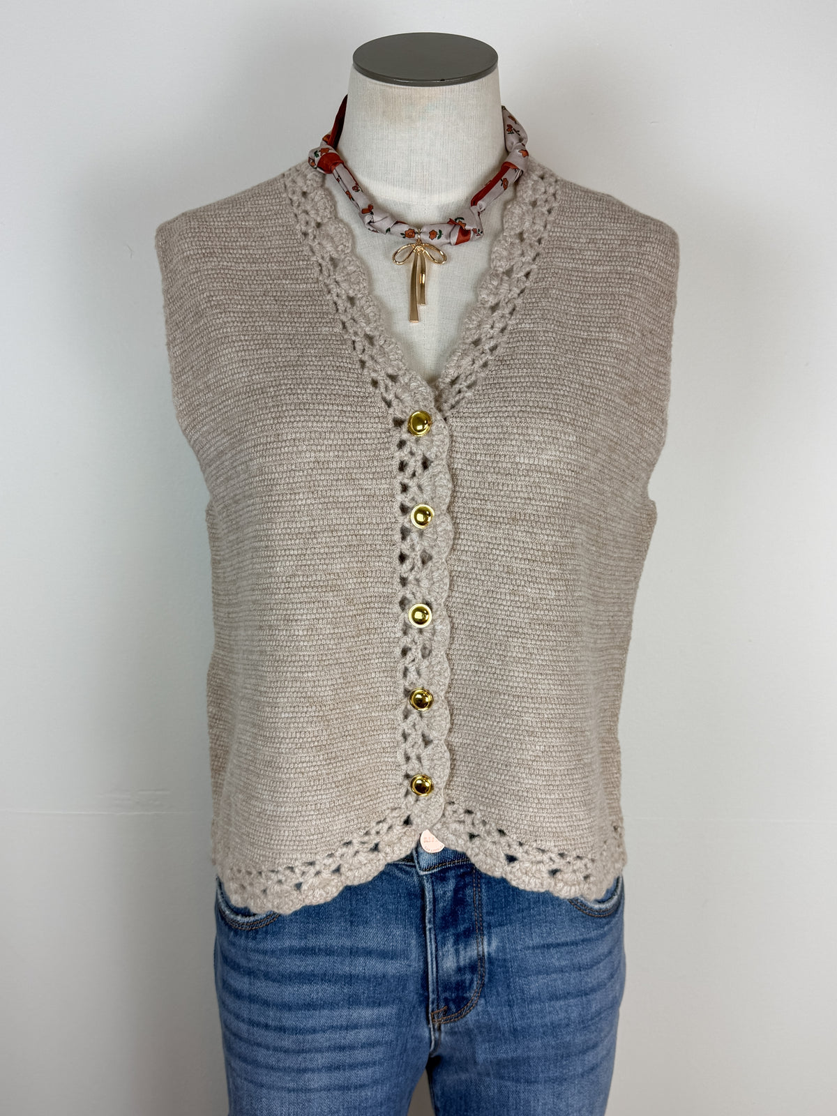 Grace Button Down Sweater Vest in Oatmeal