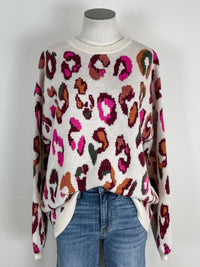 Emma Leopard Sweater in Cream Mix