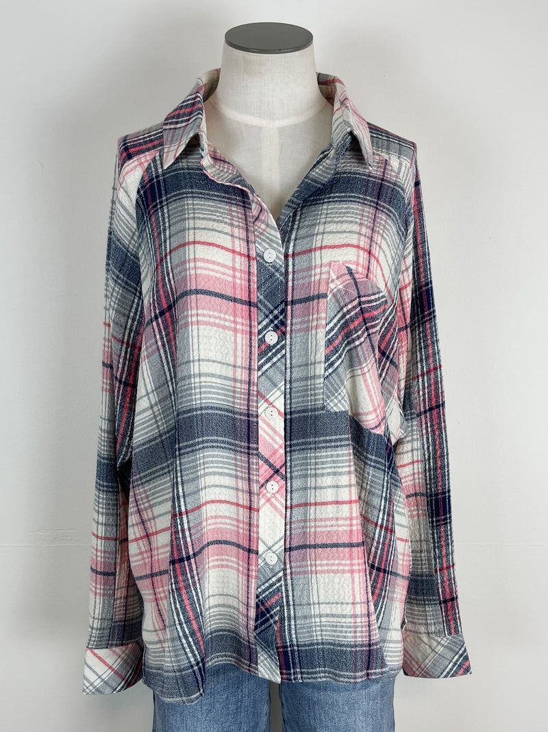 Charli Plaid Button Down in Pink/Navy