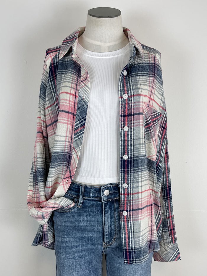 Charli Plaid Button Down in Pink/Navy