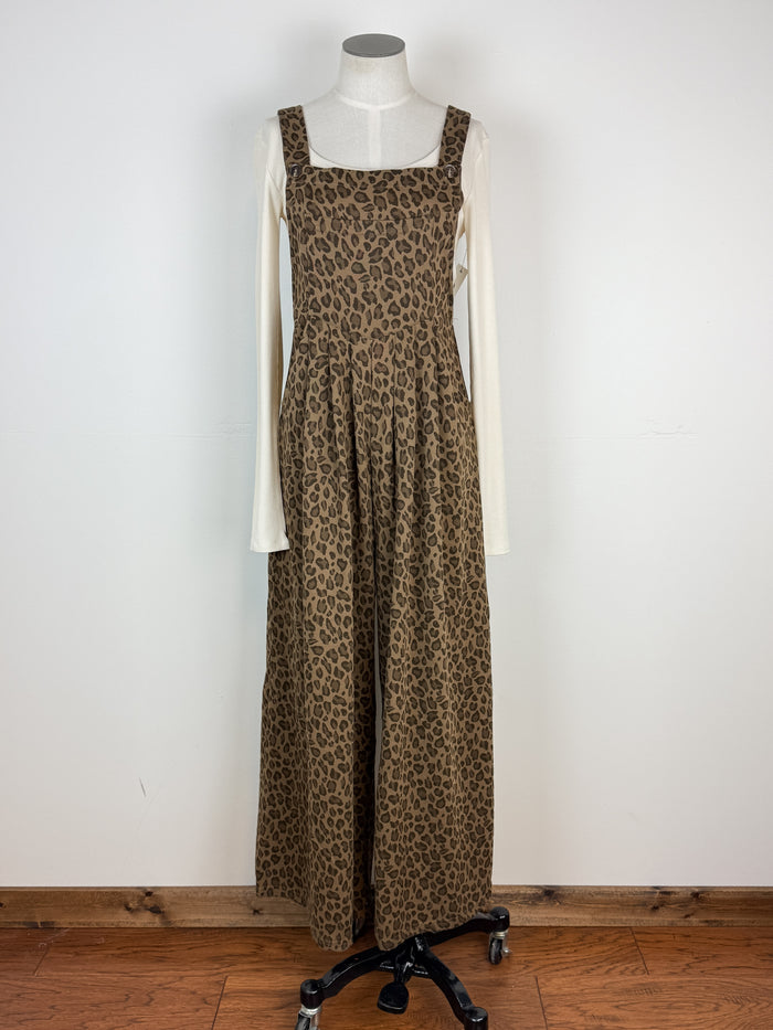 Evelyn Animal Print Overalls in Mocha