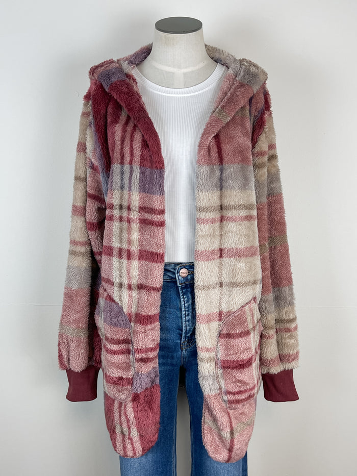 Callie Cozy Hooded Cardigan in Mauve Mix