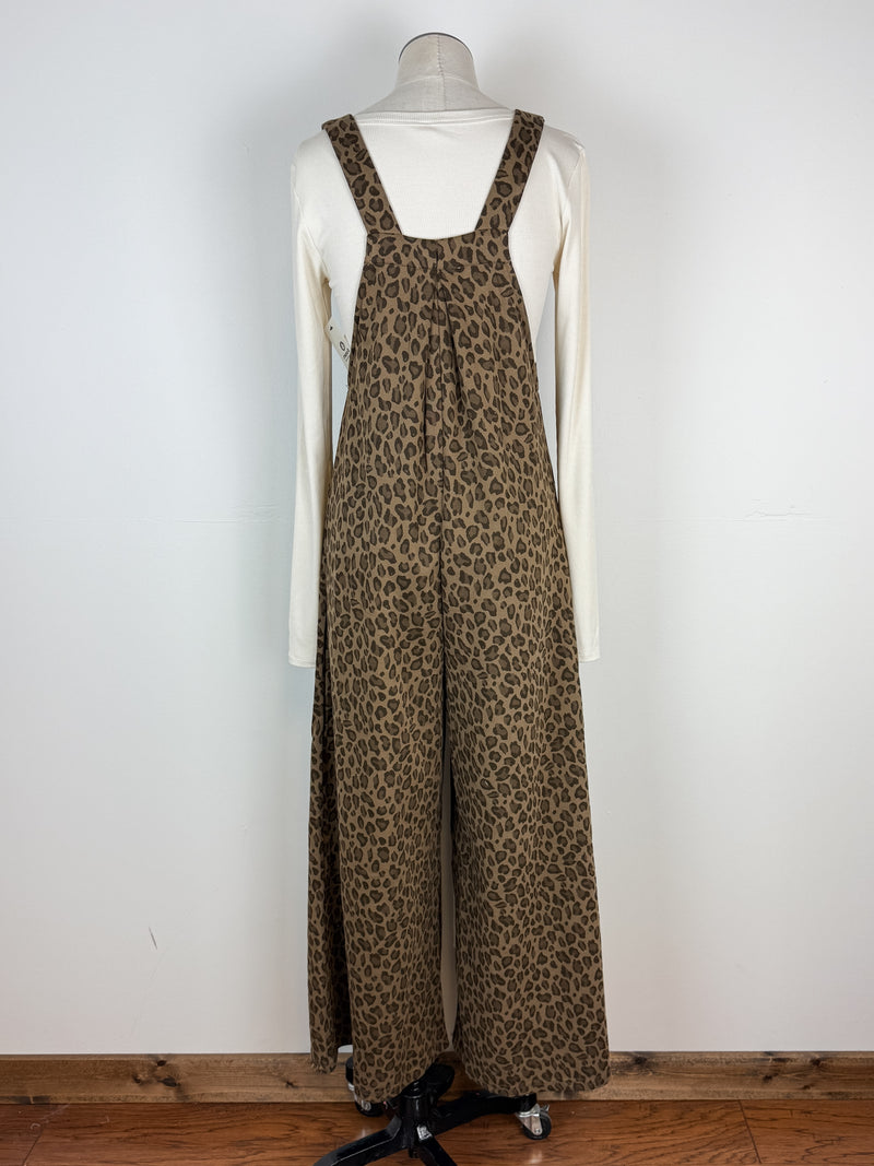 Evelyn Animal Print Overalls in Mocha