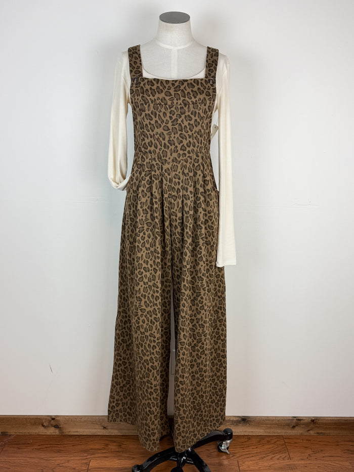Evelyn Animal Print Overalls in Mocha