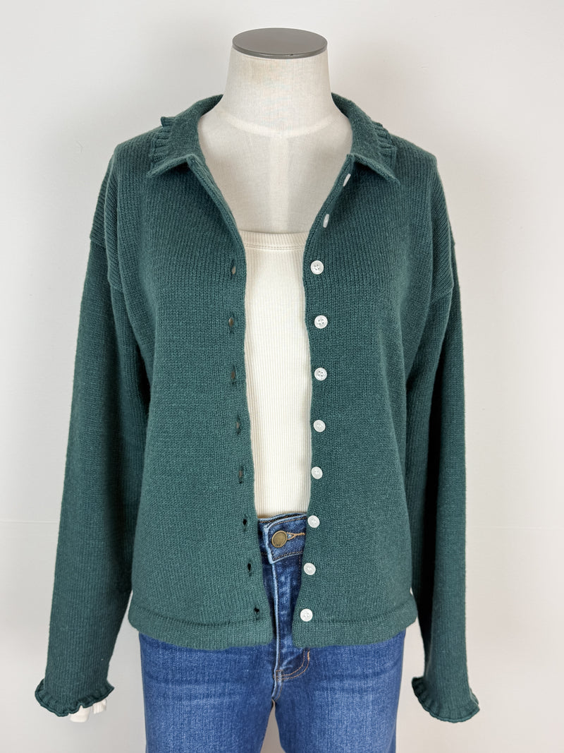 Ava Collared Cardigan in Teal