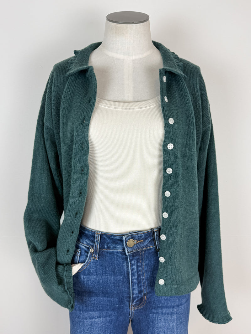Ava Collared Cardigan in Teal