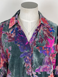 Myla Velvet Floral Blouse in Dusty Teal