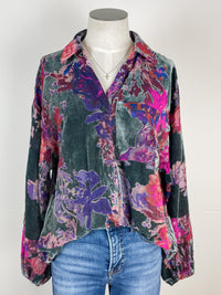 Myla Velvet Floral Blouse in Dusty Teal