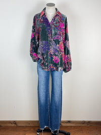 Myla Velvet Floral Blouse in Dusty Teal