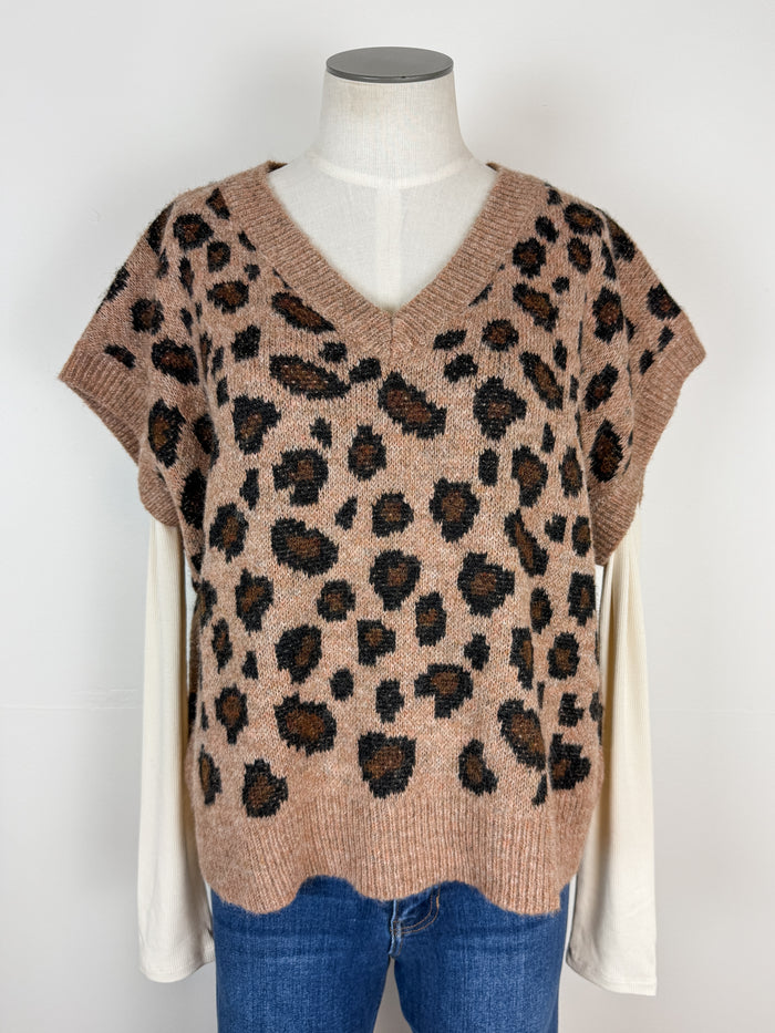 Luna Leopard Sweater Vest in Mocha