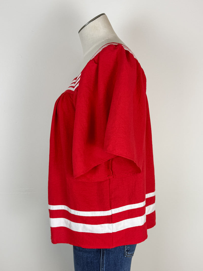 Eleanor Square Neck Top in Red