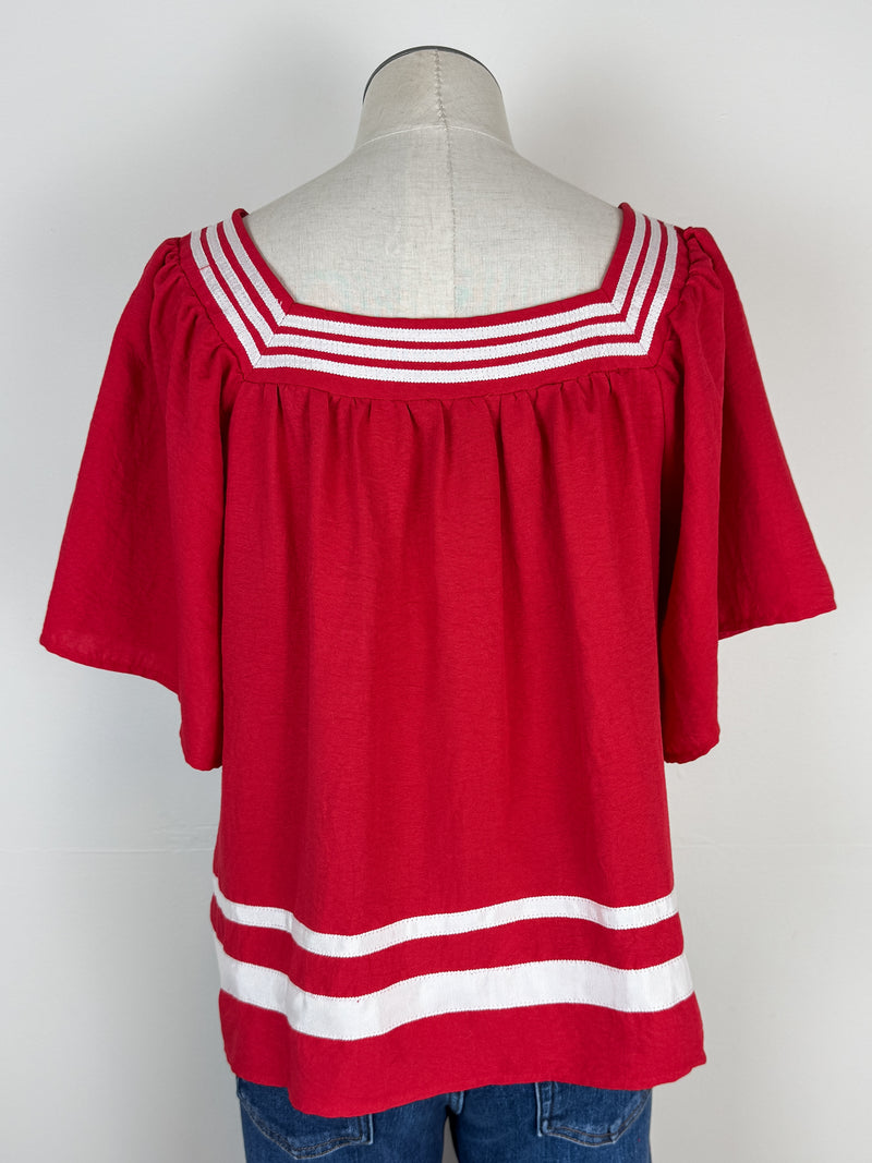 Eleanor Square Neck Top in Red