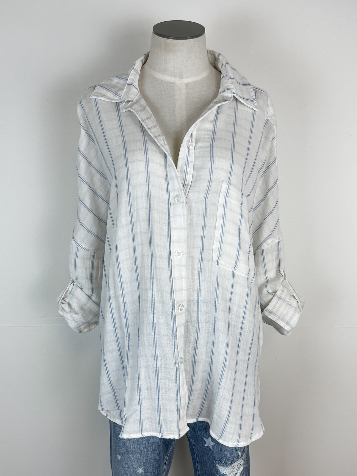 Kim Striped Button Down in Ivory/Chambray