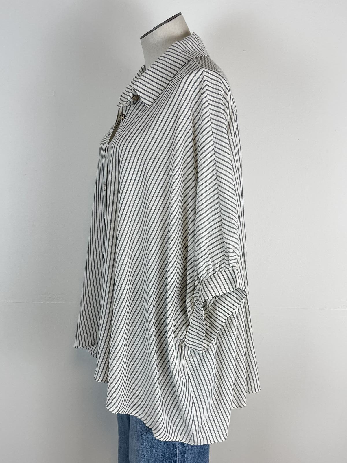 Sadie Oversized Striped Button Up in Off White